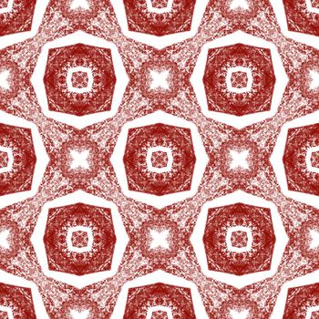 Ethnic hand painted pattern. Wine red symmetrical kaleidoscope background. Summer dress ethnic hand painted tile. Textile ready marvelous print, swimwear fabric, wallpaper, wrapping.
