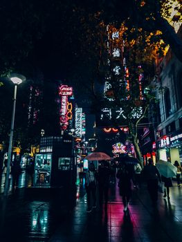 Nanjing Rd. Shanghai China , 2018 Pack of Tourists from Nanjing Rd. where so many shopping mall to The Bund tourist spots.