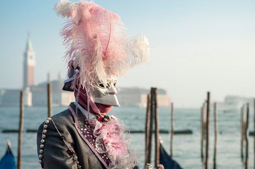 VENICE, ITALY - Febrary 21 2019: The masks of the Venice carnival 2019