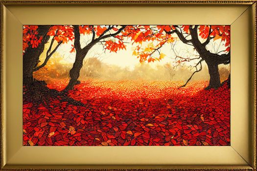 Autumn composition Frame made from dry leaves and berries on a white background , anime style
