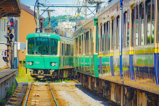 Enoshima Electric Railway (Eno) and Line. Shooting Location: Kamakura City, Kanagawa Prefecture