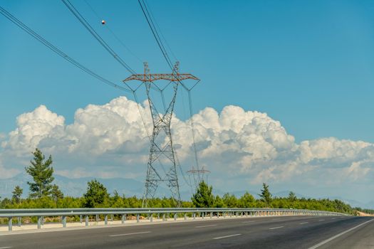 Electric power poles High voltage electrical power poles along a national highway