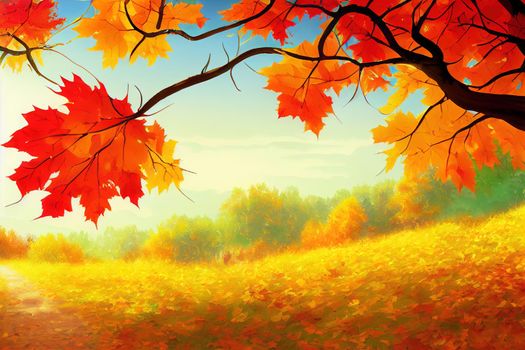 autumn background with September calendar and leaves , anime style
