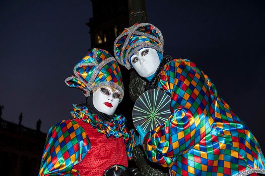 VENICE, ITALY - Febrary 19 2020: The masks of the Venice carnival 2020