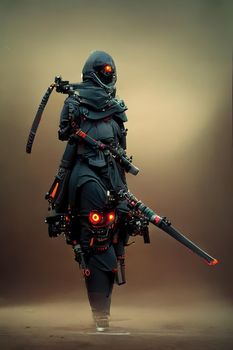 Modern ninja from the future, 3d illustration