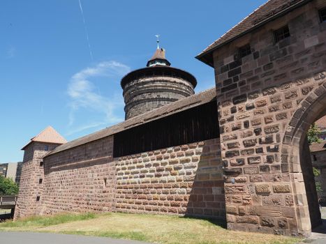 Spittlertor tower in the city walls in Nuernberg, Germany