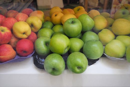 green granny smith, red and yellow apple fruit