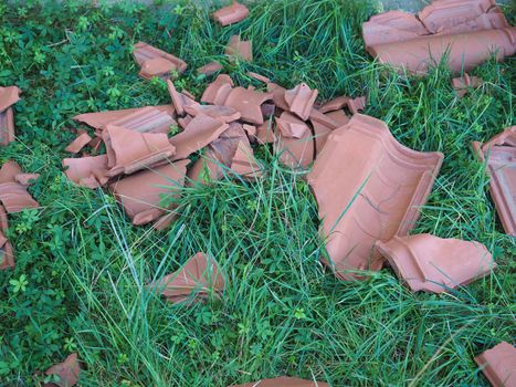 roof tiles damaged by gale wind during hurricane
