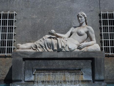 Statue symbolising river Dora by sculptor Umberto Baglioni circa 1936 in Turin, Italy