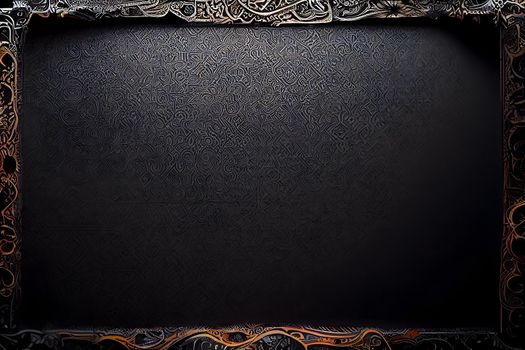 ornate black and gold rectangular picture frame mockup, neural network generated art. Digitally generated image. Not based on any actual scene or pattern.