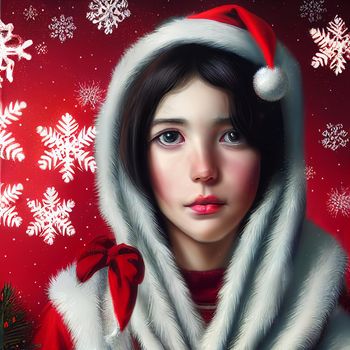 Girl in Christmas dress. High quality illustration