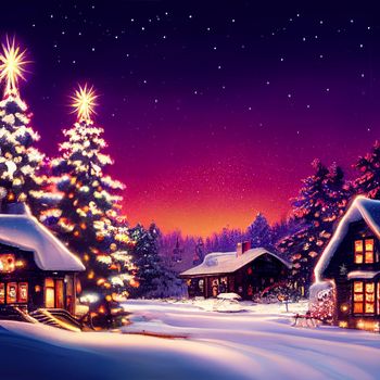 Christmas in a cozy village. High quality illustration