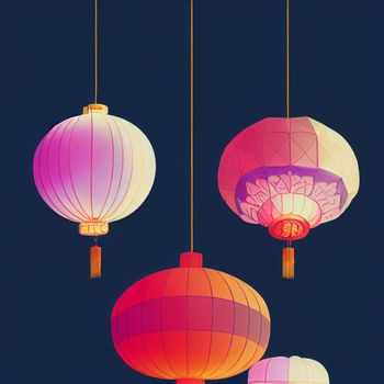 Colorful image of Chinese lanterns. High quality illustration