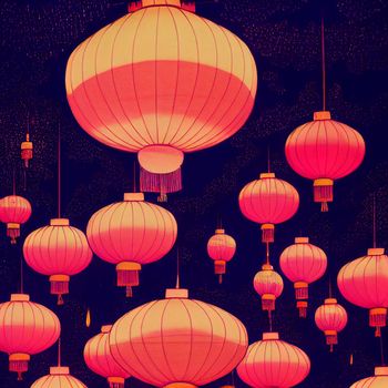 Colorful image of Chinese lanterns. High quality illustration