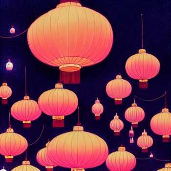Colorful image of Chinese lanterns. High quality illustration