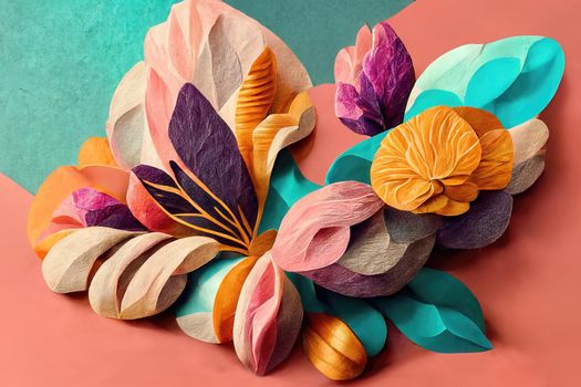 Paper art decorative flowers, 3d illustration
