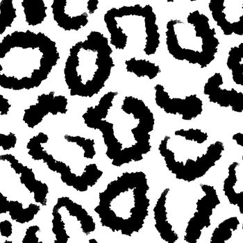 Hand drawn seamless pattern of black white leopard animal fabric print. Wild cheetah textile texture, abstract modern fur design, nature jungle jaguar background