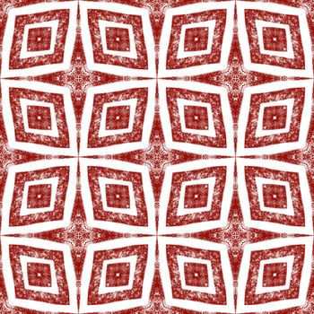 Exotic seamless pattern. Wine red symmetrical kaleidoscope background. Summer swimwear exotic seamless design. Textile ready indelible print, swimwear fabric, wallpaper, wrapping.