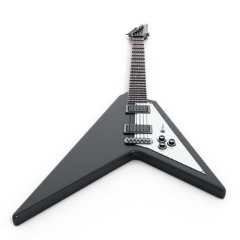 Flying V electric guitar isolated on white background. 3D illustration.