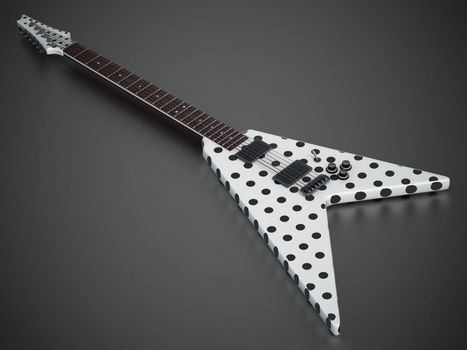 Flying V electric guitar isolated on dark background. 3D illustration.