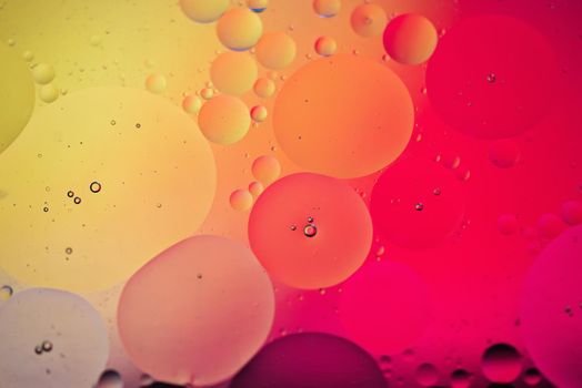 Oil drops in water. Defocused abstract psychedelic pattern image red and orange colored. Abstract background with colorful gradient colors.