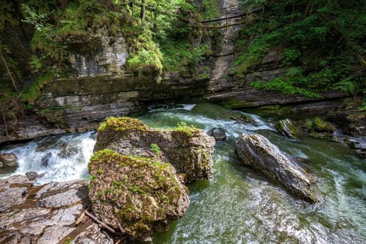River Breitach with big rocks in a gorge at Breitachklamm, Germany