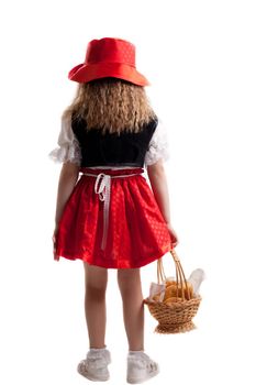 Little girl in carnival costumes. Isolated on white