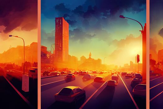Car traffic pollution traffic jam in the morning and evening in the capital city of Bucharest Romania , style U1 2