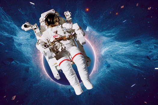 Astronaut spaceman do spacewalk while working for space station in outer space . Astronaut wear full spacesuit for space operation . Elements of this image furnished by NASA space astronaut photos