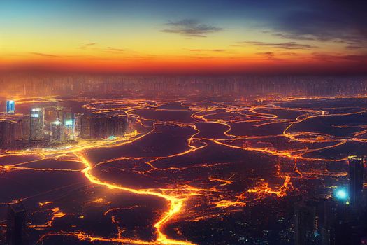 Aerial view of Skyline in Shenzhen city CBD sunset in China , style U1 1