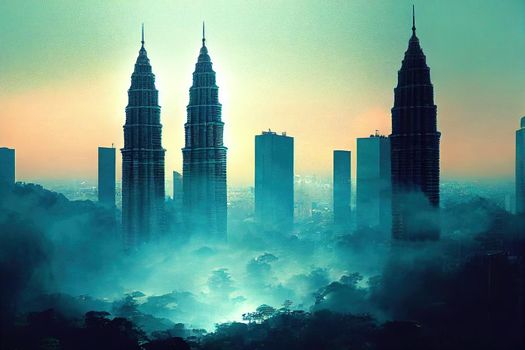 anime KUALA LUMPUR MALAYSIA UST Petronas Twin Towers at day on in Kuala Lumpur Petronas Twin Towers were the tallest buildings in the world