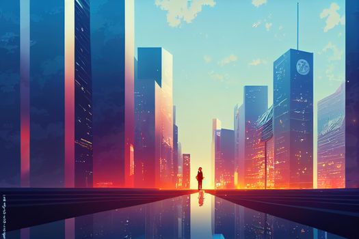 Modern City illustration isolated at white with space for text Success in business international corporations Skyscrapers banks and office buildings , style U1 1