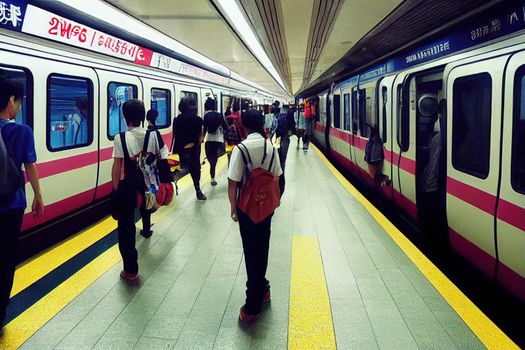 BANGKOK THAILAND Travellers inside BTS Skytrain underground station The Bangkok Mass Transit System commonly known as the BTS or the Skytrain consists of stations , style U1 1