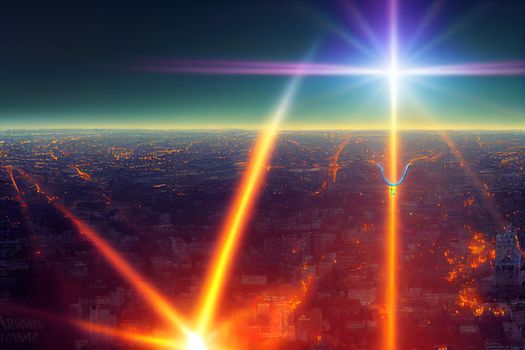 Kyiv Ukraine September aerial view of Motherland Monument Drone pic with sun flares Monumental statue in the capital One of the most important sights of city , style U1 1