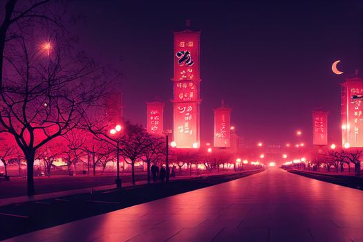 SEOUL KOREA OCTOBER 17 2019 Night view of a boulevard leading to the Gyeongbokgung palace in Seoul Republic of Korea , style U1 1