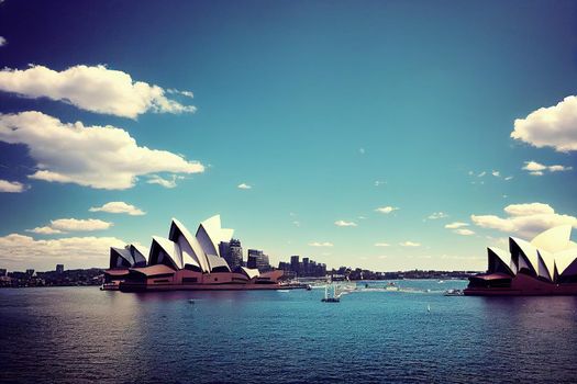Sydney Australia July 23 2016 Sydney Opera house close up with office buildings of Sydney Central Business District on the background Circular Quay Sydney Harbour , style U1 1