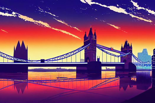 Panorama of Tower Bridge at sunset in London UK , style U1 1