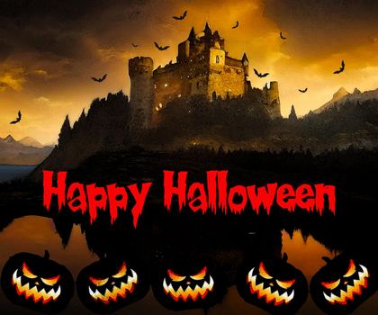 Spooky and scary Halloween images and vector pumpkins background, illustration for multimedia content or halloween card.