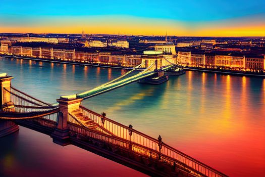 Panorama of Budapest Hungary with the Chain Bridge and the Parliament , style U1 1