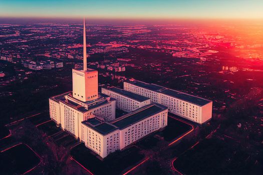 Aerial drone view of Presidency building with at sunrise in chisinau with blue sky Moldova , style U1 1