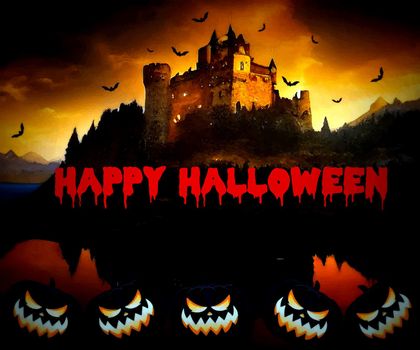Spooky and scary Halloween images and vector pumpkins background, illustration for multimedia content or halloween card.