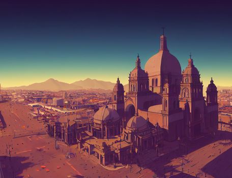 Zocalo square and Metropolitan cathedral of Mexico city , style U1 1