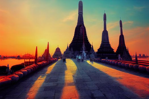 Wat Arun Temple at sunset landmark of Bangkok Thailand , style U1 1
