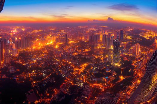 Cartoon drawing Cartoon drawing Kuala Lumpur Malaysia June Aerial view Panorama photo of the Kuala Lumpur City of Malaysia Sunrise photo , style U1 3