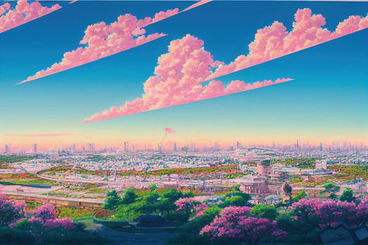 View of the central part of Nur Sultan city with the residence of the President of Kazakhstan under the expressive summer sky , style U1 1