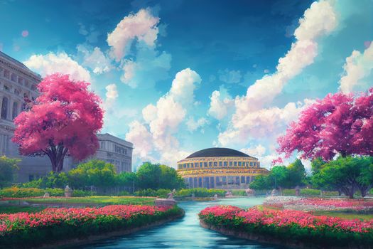 The Palace of the Parliament in a summer day in Bucharest Romania , style U1 1