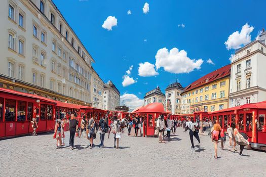 Vienna Austria Vienna downtown near the main city square Stephansplatz, in the 1st city circle with always busy streets full of tourists in the famous capital city.