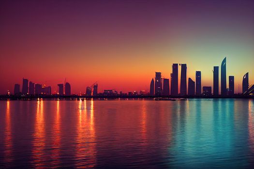 The traditional dhow on Doha Corniche a waterfront promenade along Doha Bay in the capital city of Qatar Doha , style U1 1