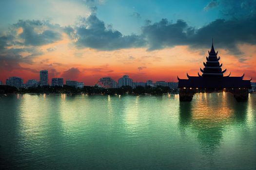 cartoon drawing Songkhla Thailand Real ancient Capital Gate at old town in Songkhla City Thailand Text on white Capital gate is Mueang Songkhla , style U1 1
