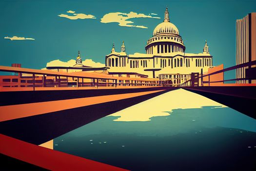 cartoon style, A view of St Paul's from the milenium bridge , style U1 1